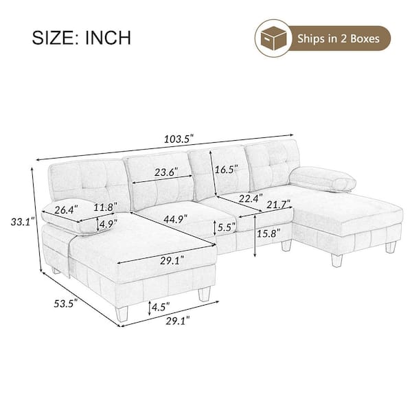 Polibi 103.5 in. Round Arm Chenille Sectional Sofa with Dual