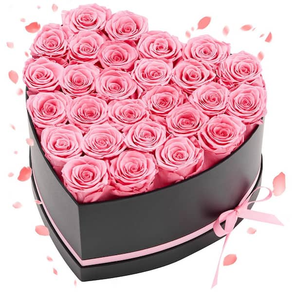 Forever Flowers, 27 Preserved Roses in a Heart Shape Box, Eternal Flowers Immortal Bouquet Birthday Present, Pink