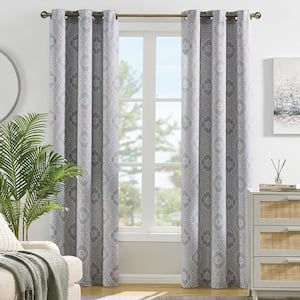 Camilia Blue 38 in. W x 84 in. L Rod Pocket Room Darkening Printed Curtain (Single Panel)