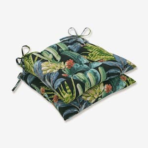 Floral 19 x 18.5 Outdoor Dining Chair Cushion in Black/Blue/Green (Set of 2)