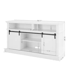 58 in. Freestanding Electric Fireplace TV Stand with Storage Space and Multifunctional Sliding Doors in Antique White