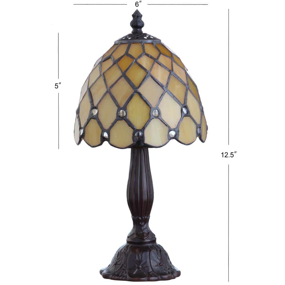 Elegant Tiffany-Style 12.5" Bronze Stained Glass LED Table Lamp