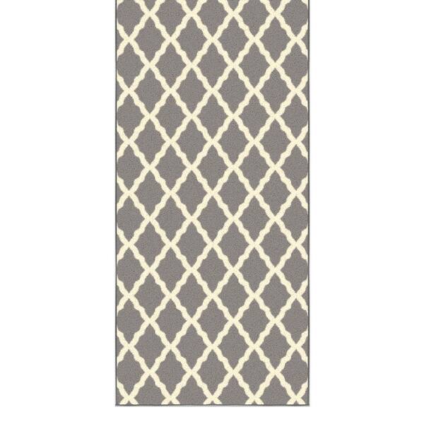 Indoor 1 ft. 10.5 in. x 15 ft. Gray Non-Slip Hallway Runner Rugs for High Traffic,Trellis Design Area Rug
