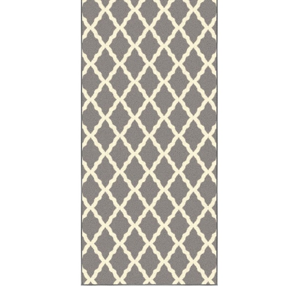 Indoor 1 ft. 10.5 in. x 43 ft. Gray Non-Slip Hallway Runner Rugs for High Traffic,Trellis Design Area Rug