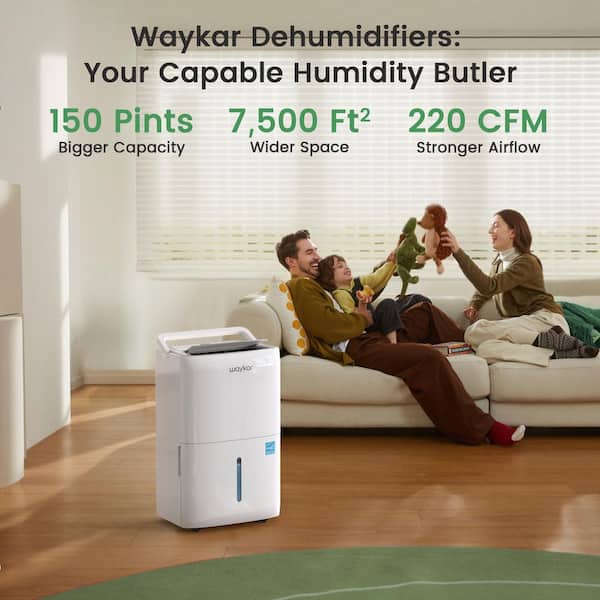 150 pt. 7,000 sq. ft. Energy Star Dehumidifier with Pump and Bucket for Basement or Garage with Auto Restart in White