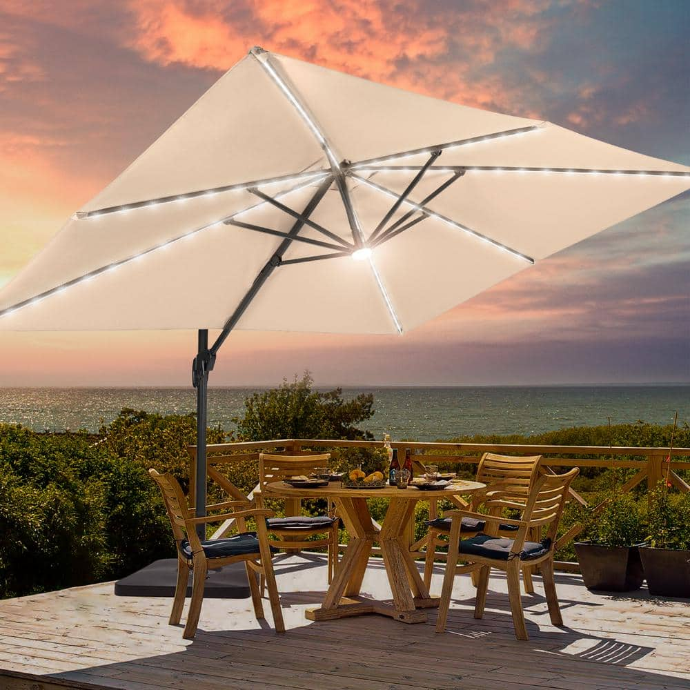 Sonkuki Sand Premium 11.5 X 9 Ft. LED Cantilever Patio Umbrella With A ...