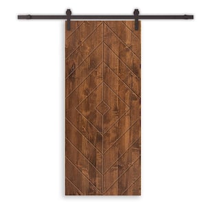 Diamond 42 in. x 84 in. Fully Assembled Walnut Stained Wood Modern Sliding Barn Door with Hardware Kit