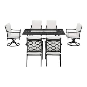 Wakefield 7-Piece Aluminum and Steel Outdoor Dining Set with CushionGuard Plus Natural White Cushions