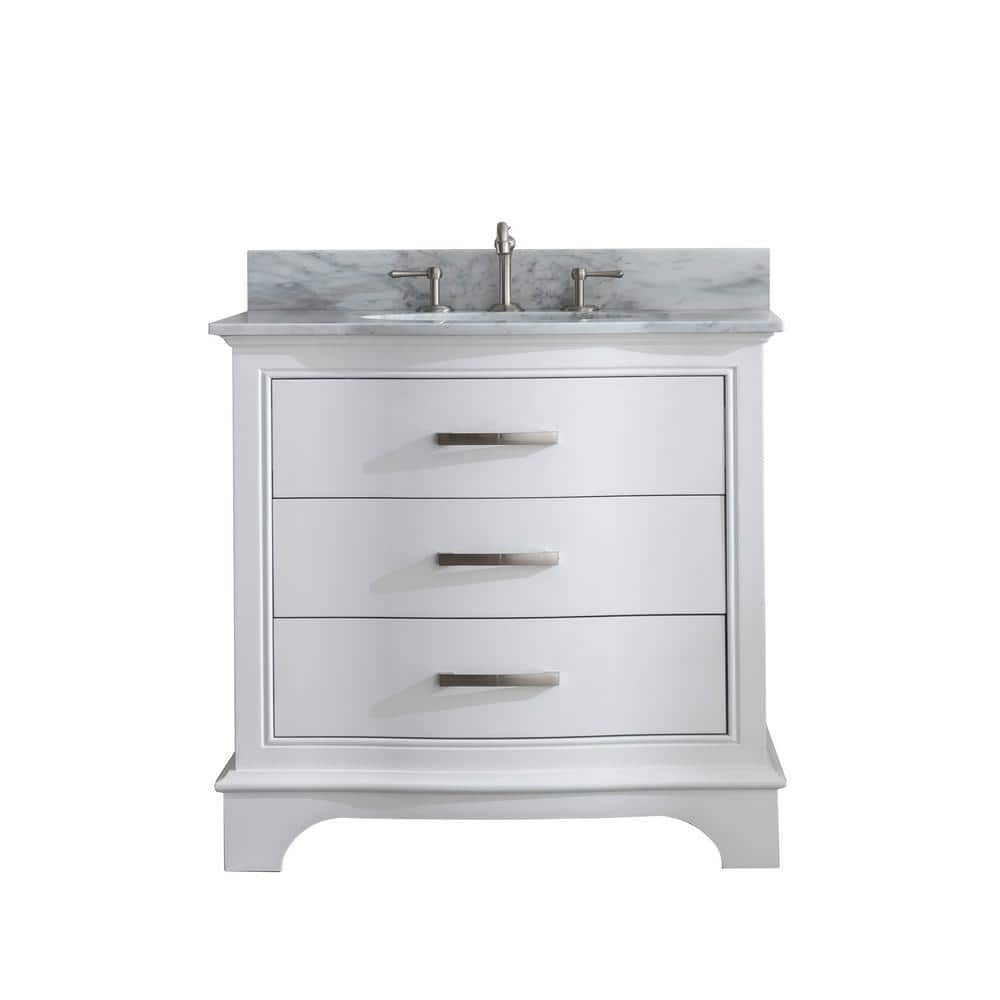 Monroe 36'' White Solid Wood Freestanding Vanity with Marble Top