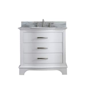 Monroe 36 in. W x 22 in. D Bath Vanity in White with Natural Marble Vanity Top in Carrara White with White Sink