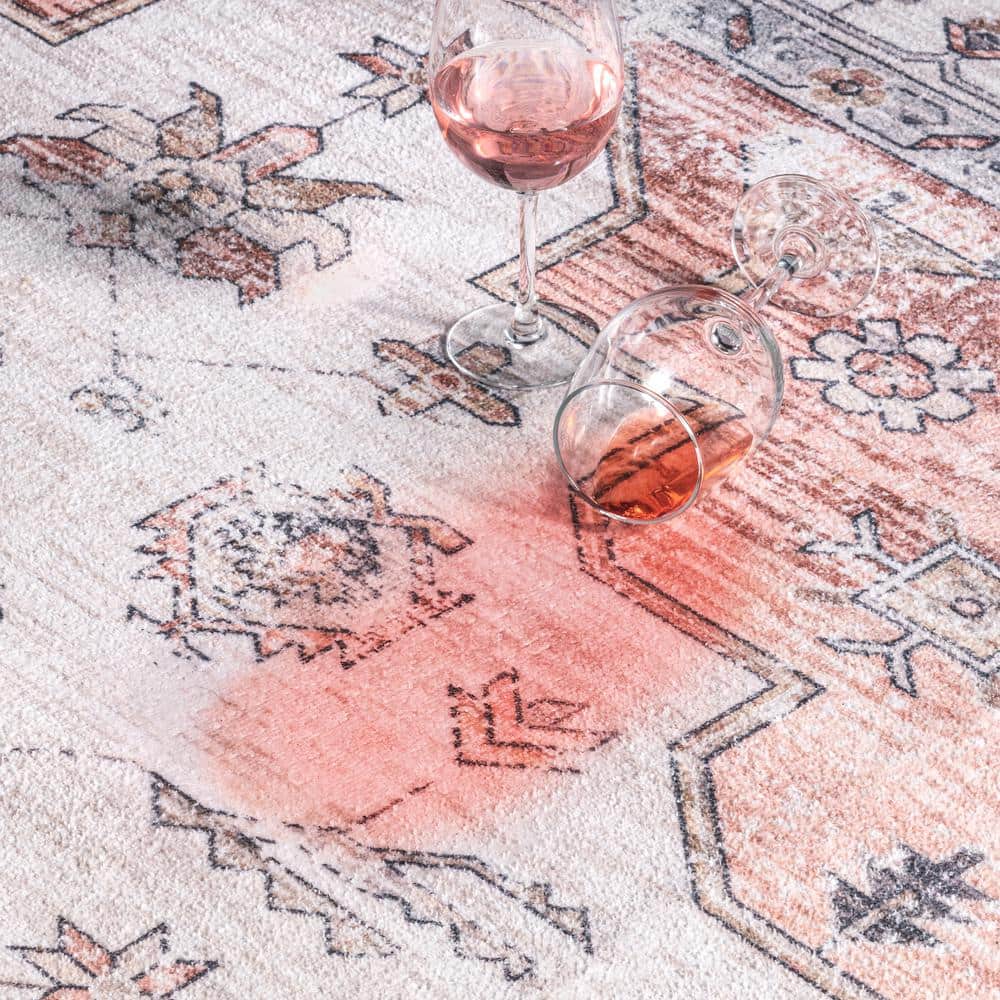 Beige and Coral Flat Woven Synthetic Runner Rug, 2'6"x12'