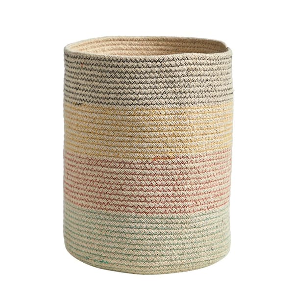 Nearly Natural 12 in. Handmade Natural Burlap Multicolored Woven Basket Planter