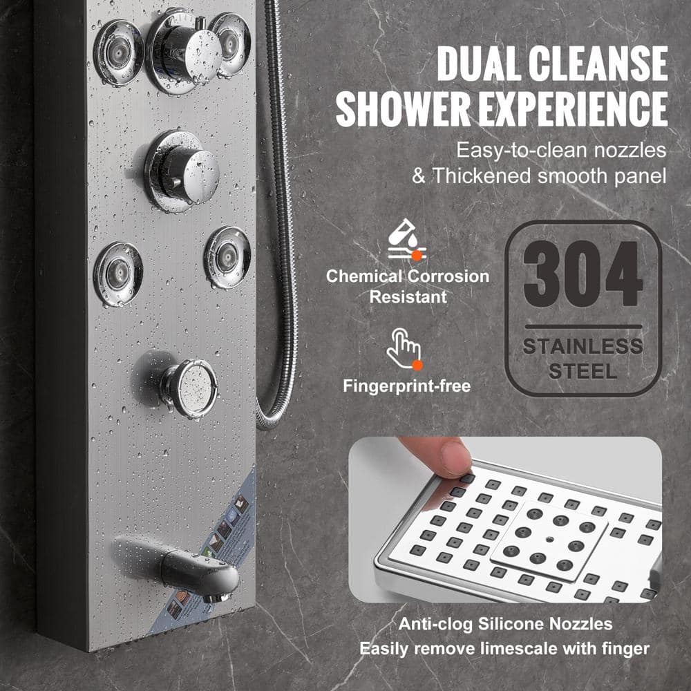 52.9'' Stainless Steel Wall-Mounted Shower Panel with LED Display