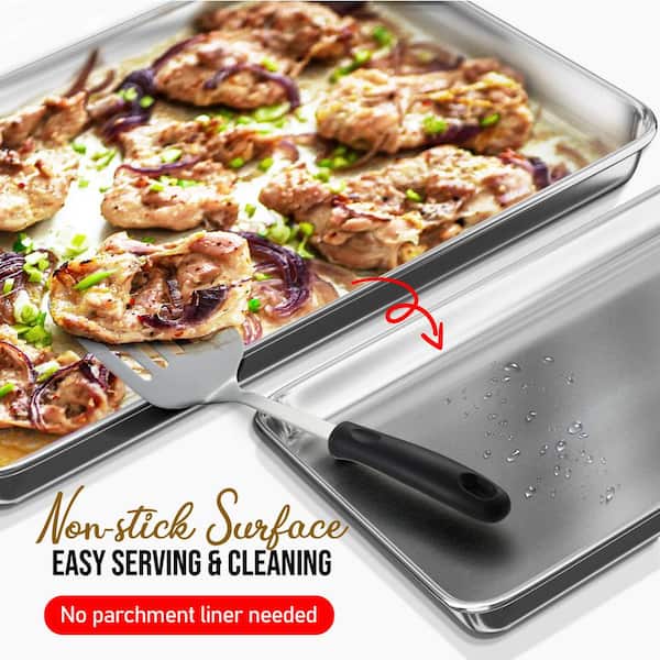  WEZVIX Large Baking Sheet Stainless Steel Cookie Sheet Half  Sheet Oven Tray Baking Pan Rectangle Size:19.6 x 13.5 x 1.2 inches, Rust  Free & Less Stick, Easy Clean & Dishwasher Safe