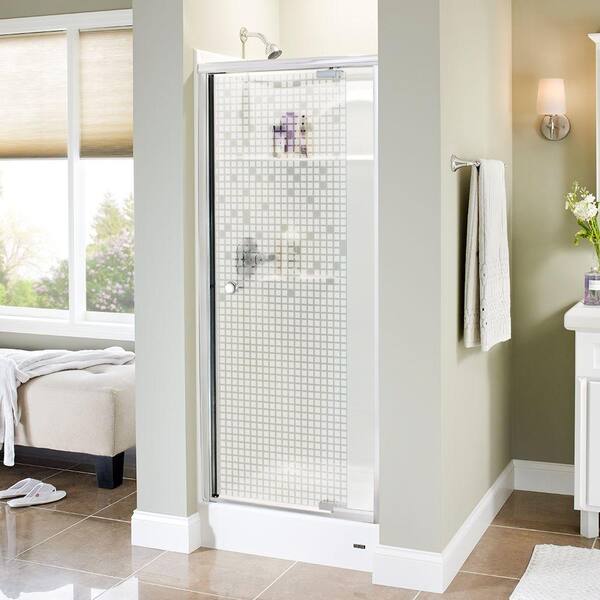 Delta Phoebe 31 in. x 66 in. Semi-Frameless Traditional Pivot Shower Door in Chrome with Mozaic Glass