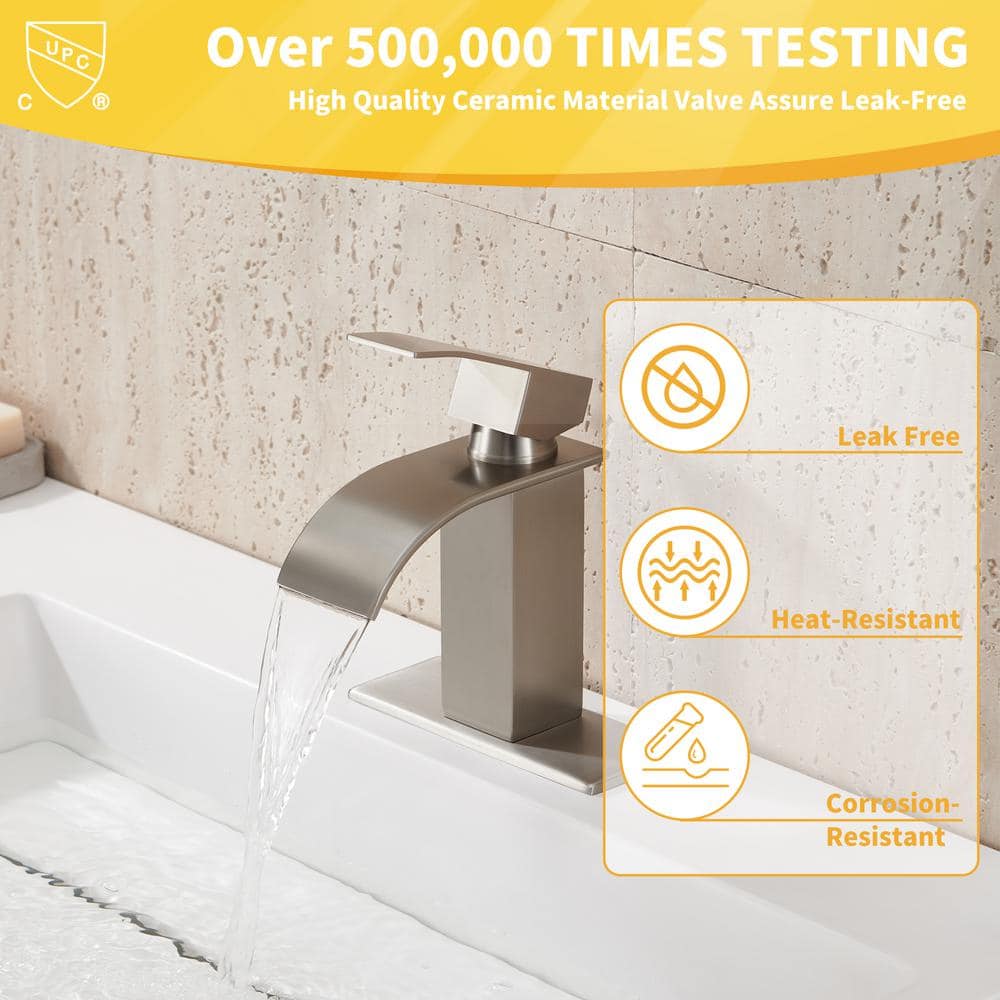 Polished Nickel Waterfall Spout Single Handle Bathroom Faucet