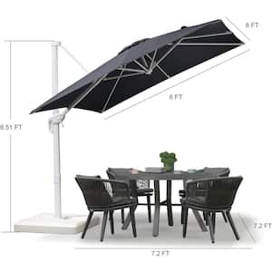 8 ft. Square Outdoor Patio Cantilever Umbrella White Aluminum Offset 360° Rotation Umbrella in Gray