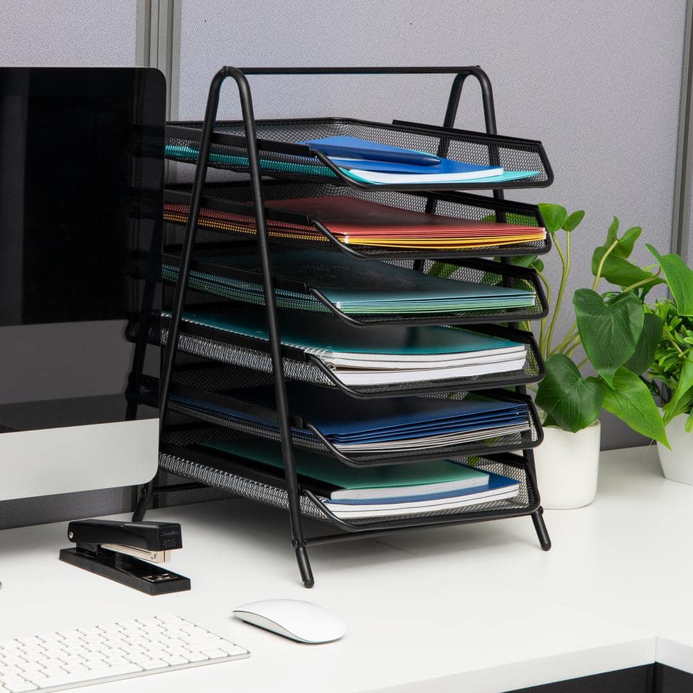 Black Metal Mesh 6-Tier Letter Tray Organizer