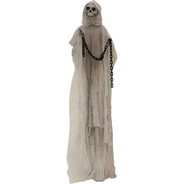 Haunted Hill Farm 75 in. Battery Operated Poseable Animated Reaper with Red LED Eyes Halloween Prop