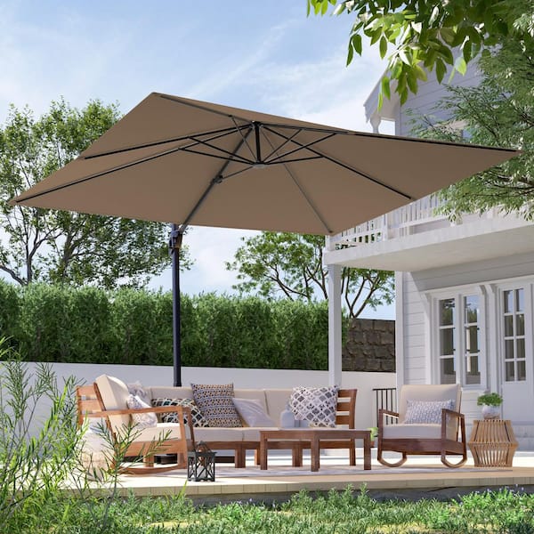 10 x 8 ft. Metal Rectangle Cantilever Patio Umbrella Solution-Dyed Fabric and 360° Rotation System in Taupe