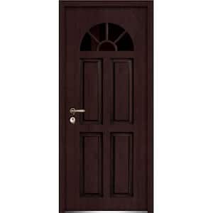 36 in. x 80 in. 4 Panels Right-Hand/Inswing 5 Lites Tinted Glass Brown Finished Steel Prehung Front Door with Handle