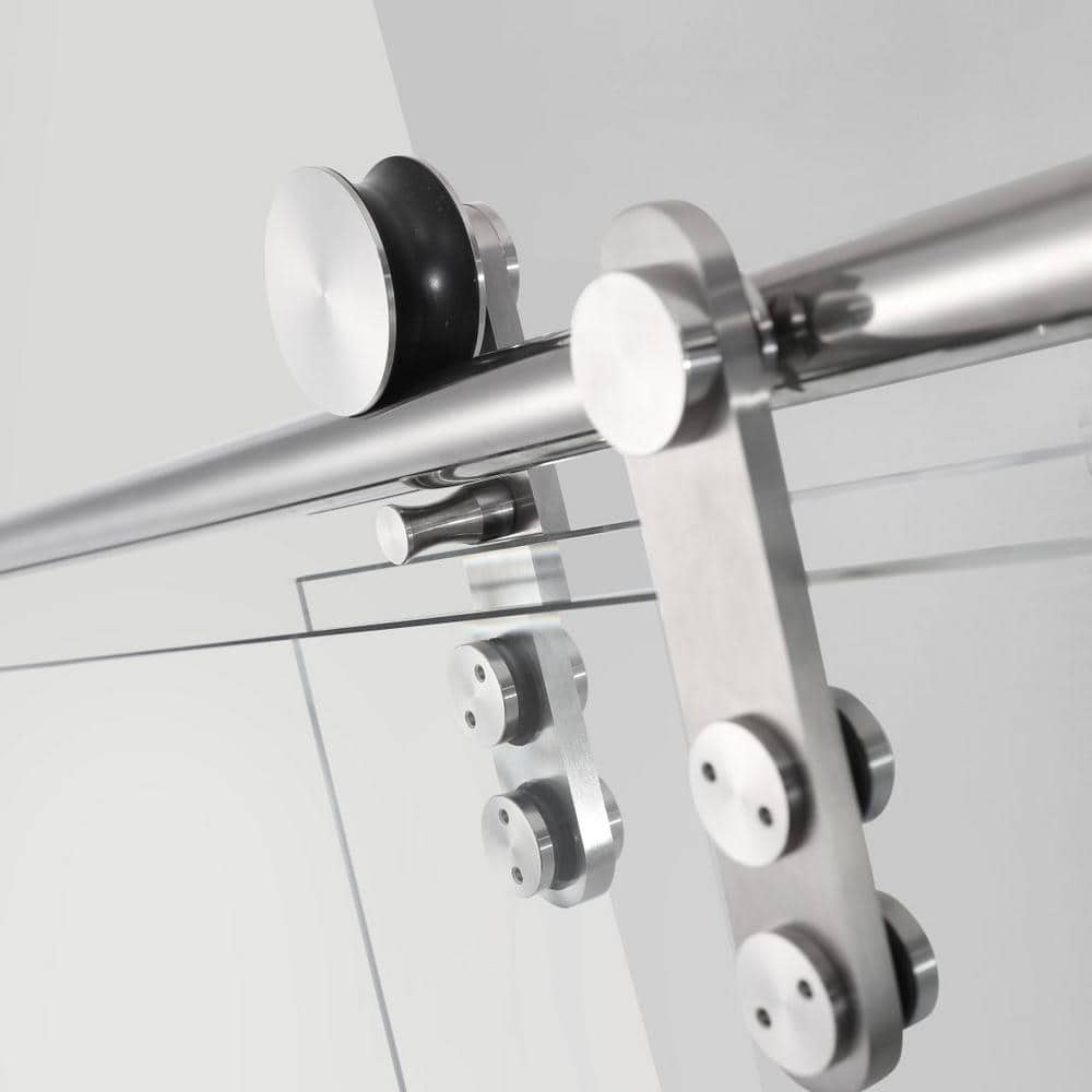 Frameless Brushed Nickel Sliding Shower Door with Clear Tempered Glass