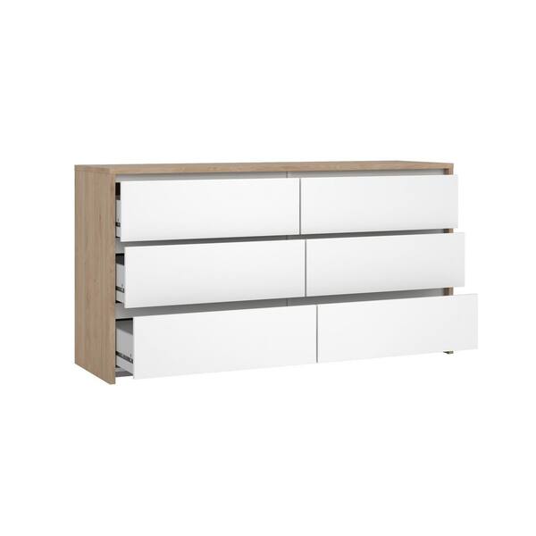 Tvilum Next Jackson Hickory/White High Gloss 6 Drawer 61.85 in. W