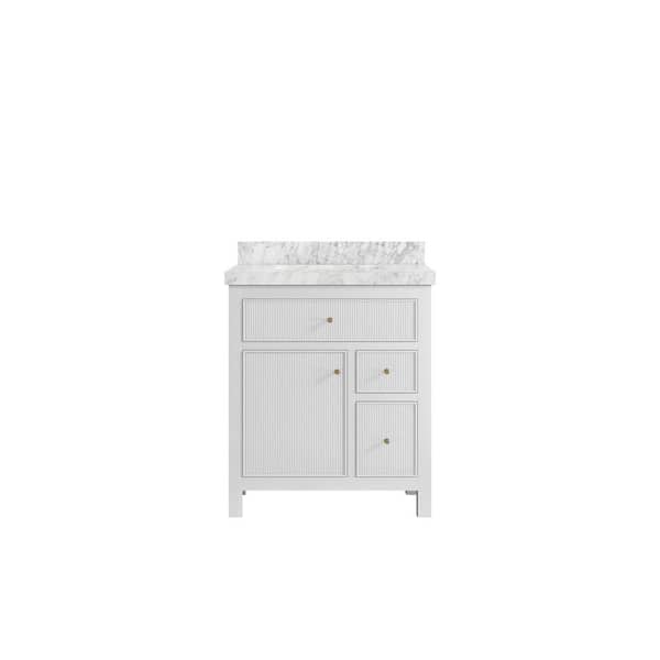 Willow Collections Sonoma 30 in. W x 22 in. D x 36 in. H Bath Vanity in White with 2 in. Carrara Marble Top