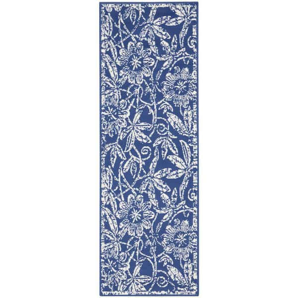 Nourison Whimsicle Navy 2 ft. x 6 ft. Floral Contemporary Kitchen Runner Area Rug