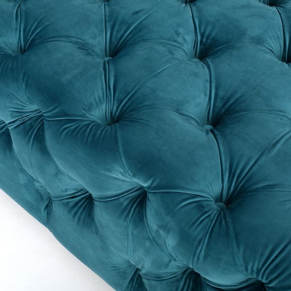 Noble House Piper Dark Teal Velvet Ottoman