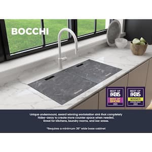 Baveno Lux Milk White Granite Composite 34 in. Single Bowl Drop-In/Undermount Kitchen Sink w/Integrated WS and Covers