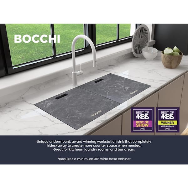 Baveno Lux Milk White Granite Composite 34 in. Single Bowl Drop-In/Undermount Kitchen Sink w/Integrated WS and Covers