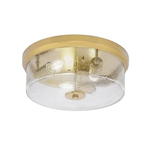 Ashland 14 in. 3 Light New Age Brass Flush Mount with Clear Bubble Glass Shade No Bulbs Included