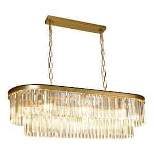 39 in. Gold Linear Crystal Chandelier for Kitchen, 10-Light Adjustable Luxury Rectangular Pendant Light (Bulbs Included)