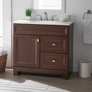 Sedgewood 36.5 in. W Configurable Bath Vanity in Cognac with Solid Surface Top in Arctic with White Sink