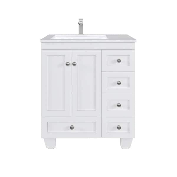 Happy 30 in. Single Sink White Bath Vanity with White Carrara Quartz Top (Assembled)