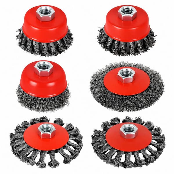 6 Piece Angle Grinder Wire Wheel Set for Metal Wood Concrete, 5/8 in. Threaded Arbor, Rust Paint Removal
