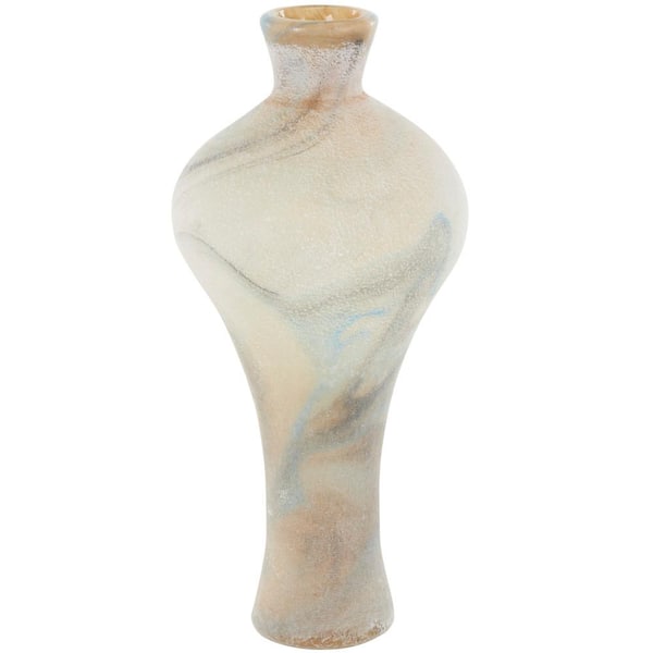 Litton Lane Cream Distressed Glass Decorative Vase with Blue and Tan Texturing