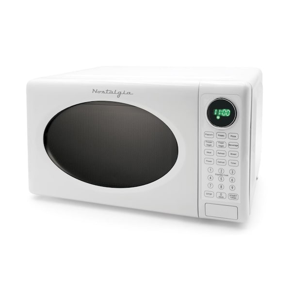Nostalgia 18 in. 0.7 cu. ft. Retro Microwave in White with Accessory Bundle