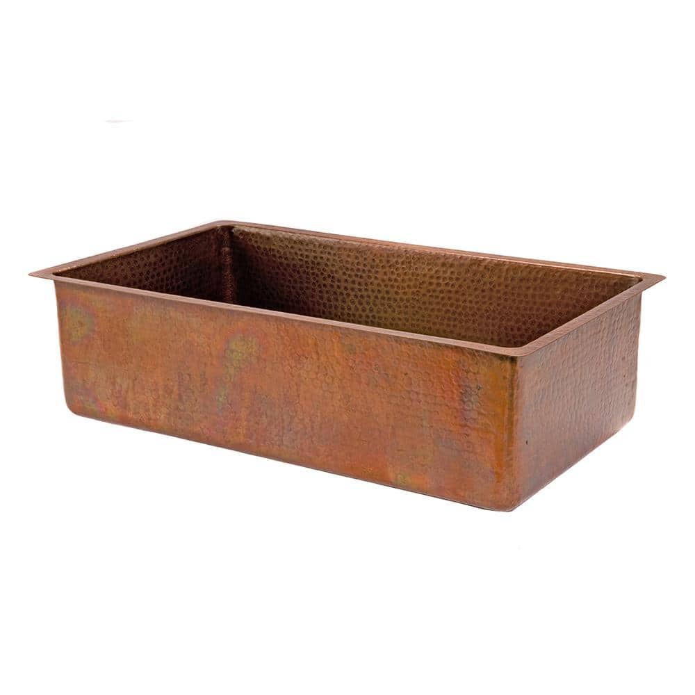 33" Antique Hammered Copper Farmhouse Kitchen Sink with Accessories