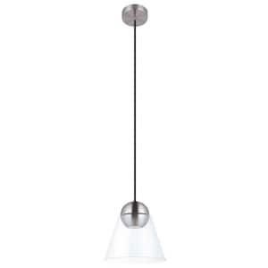 Cerasella 8 in. W x 6 in. H 1-Light Matte Nickel Mini Pendant with Clear Glass Cone Shade