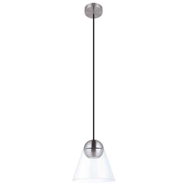 Eglo Cerasella 8 in. W x 6 in. H 1-Light Matte Nickel Mini Pendant with Clear Glass Cone Shade