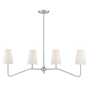 40 in. W x 13 in. H 4-Light Brushed Nickel Linear Chandelier with White Fabric Shades