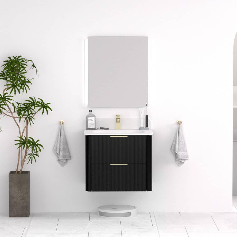Everline 30 in. Float Black Bath Vanity with Matte White Acrylic Top Single Sink Assembled price history on PriceWatchPro