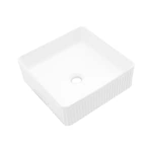 15.6 in. Square Ceramic White Bathroom Vessel Sink Vertical Stripe Art Basin