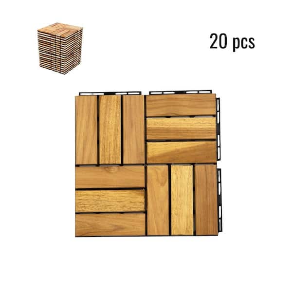 Unbranded 12 in. x 12 in. Solid Wood Interlocking Deck Tiles in Natural Outdoor Flooring for Patio, Bancony, Pool Side（20 PCS）