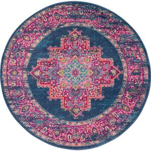 Passion Blue 5 ft. x 5 ft. Persian Vintage Round Area Rug
