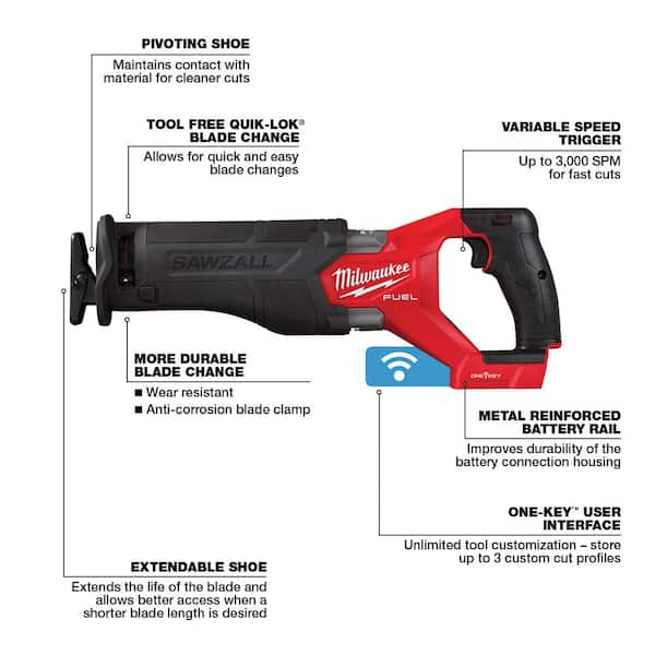 Milwaukee 2822-20 M18 Fuel Sawzall Recip Saw w/ One-Key (Tool-Only)