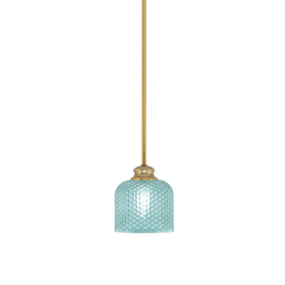 Tyler 60-Watt 1-Light New Age Brass Stem Mini Pendant Light with Turquoise 