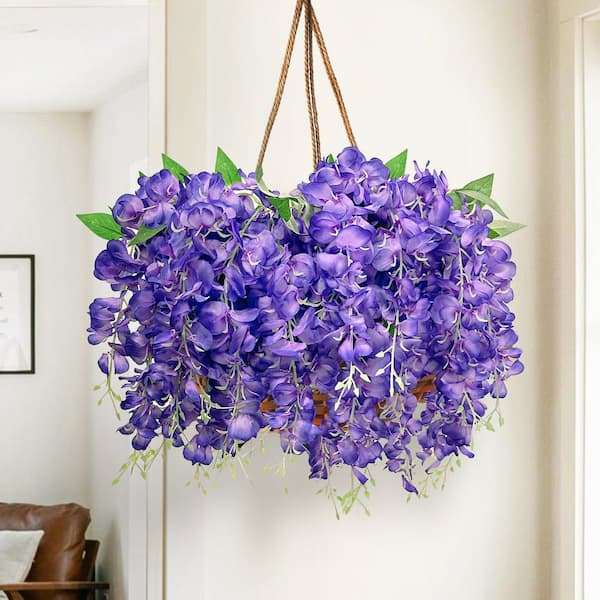 30 in. Purple Artificial Wisteria Flower Stem Hanging Spray Bush (Set of 2)